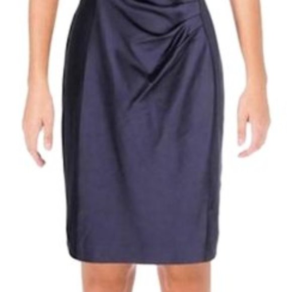 NEW Lauren Ralph Lauren Navy off shoulder satin sheath dress size 6 - Picture 3 of 16